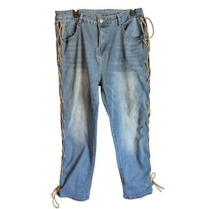 Unbranded Lace Up Side Jeans Women XXL Festival Indie Streetwear Boho Western